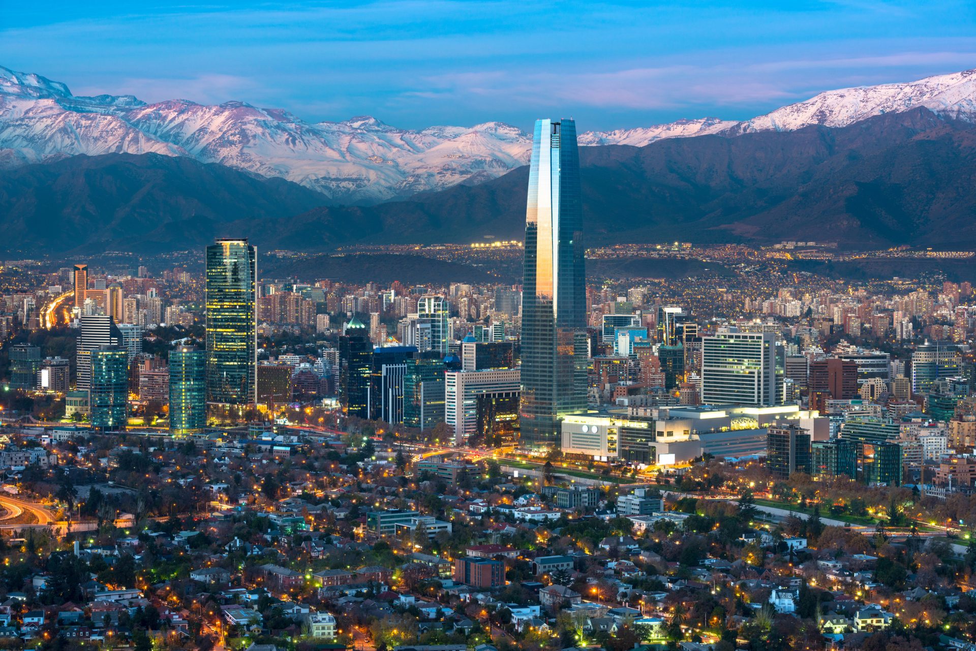 Santiago skyline with Andes mountains